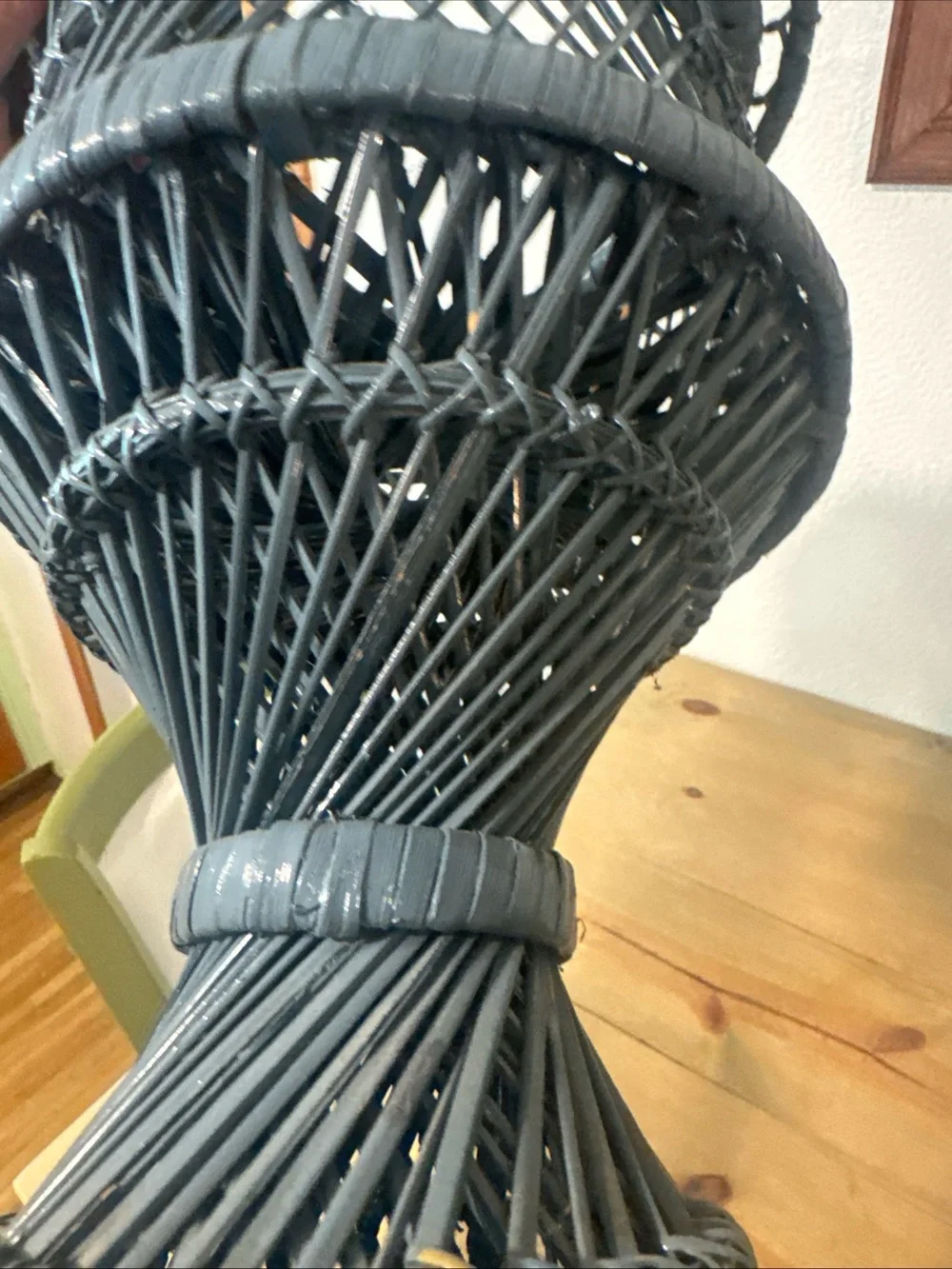 Vintage Mid Century Boho Chic Woven Peacock Wicker Rattan Plant Stand Pedestal